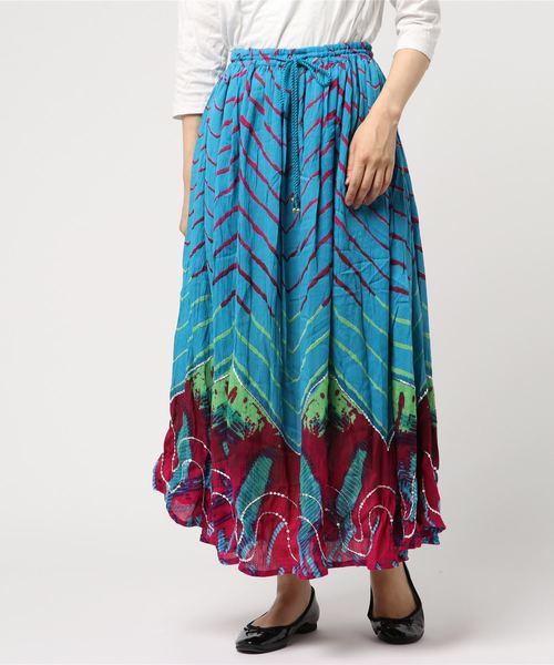 チャイハネ（チャイハネ）の「【チャイハネ】yul タイダイ風プリントスパンコール刺繍ロングスカート（スカート・レディース・ブラック/ブルー/ピンク/イエロー・FREE）」の20枚目の写真