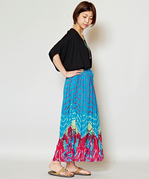 チャイハネ（チャイハネ）の「【チャイハネ】yul タイダイ風プリントスパンコール刺繍ロングスカート（スカート・レディース・ブラック/ブルー/ピンク/イエロー・FREE）」の15枚目の写真