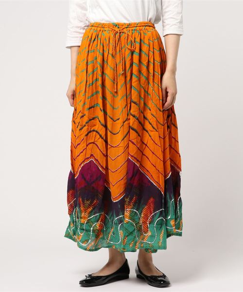 チャイハネ（チャイハネ）の「【チャイハネ】yul タイダイ風プリントスパンコール刺繍ロングスカート（スカート・レディース・ブラック/ブルー/ピンク/イエロー・FREE）」の12枚目の写真