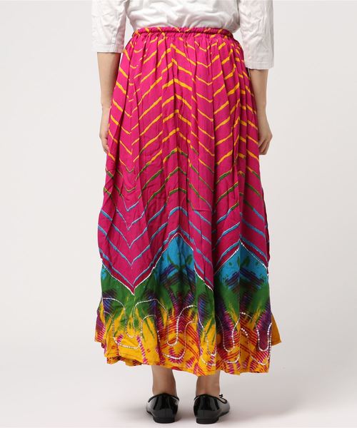 チャイハネ（チャイハネ）の「【チャイハネ】yul タイダイ風プリントスパンコール刺繍ロングスカート（スカート・レディース・ブラック/ブルー/ピンク/イエロー・FREE）」の6枚目の写真