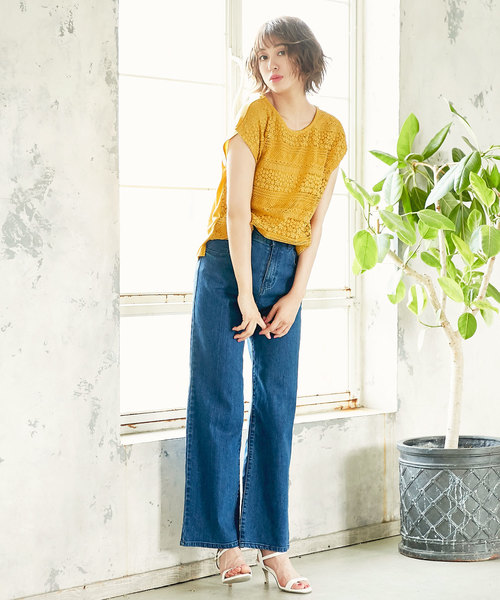 KOBE LETTUCE（コウベレタス）の「フレンチスリーブフロントレースカットソートップス＊レディース/Tシャツ[C3338]神戸レタス（Tシャツ/カットソー・レディース・ブラック/オフホワイト/マスタード・FREE）」の7枚目の写真