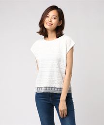 KOBE LETTUCE | フレンチスリーブ☆フロントレースカットソートップス＊レディース/フラワーレース/レーヨン[C3338]神戸レタス(Tシャツ/カットソー)
