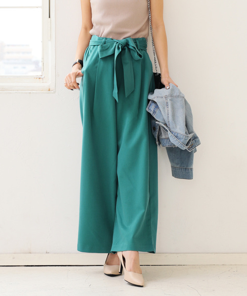 andme（アンドミー）の「きれいめツイル美脚ウエストリボンタックワイドパンツ（スラックス・レディース・ブラック/ネイビー/ピンク/ベージュ系その他/ダークカーキ/マスタード/グリーン系その他/チャコールグレー/グレー系その他/オレンジ系その他/モカ/ベージュ系その他2/ラベンダー/ベージュ系その他3・L/S/M/XL/XXL）」の8枚目の写真