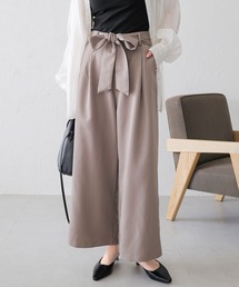 きれいめツイル美脚ウエストリボンタックワイドパンツ