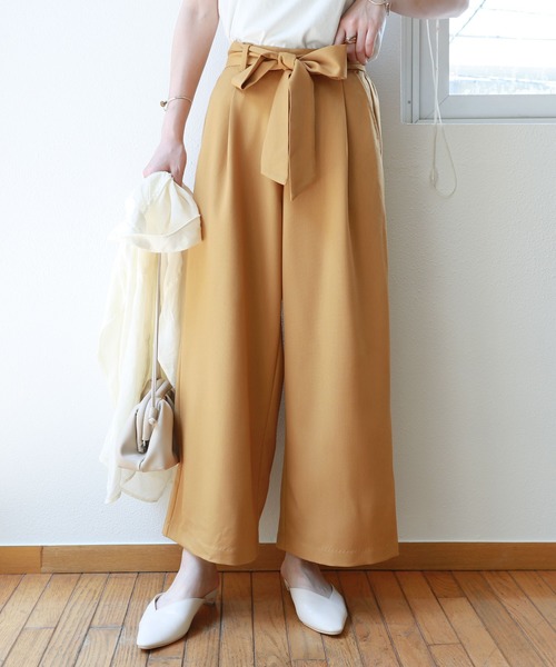 andme（アンドミー）の「きれいめツイル美脚ウエストリボンタックワイドパンツ（スラックス・レディース・ブラック/ネイビー/ピンク/ベージュ系その他/ダークカーキ/マスタード/グリーン系その他/チャコールグレー/グレー系その他/オレンジ系その他/モカ/ベージュ系その他2/ラベンダー/ベージュ系その他3・L/S/M/XL/XXL）」の12枚目の写真