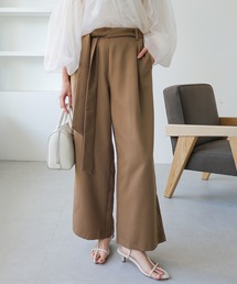 きれいめツイル美脚ウエストリボンタックワイドパンツ