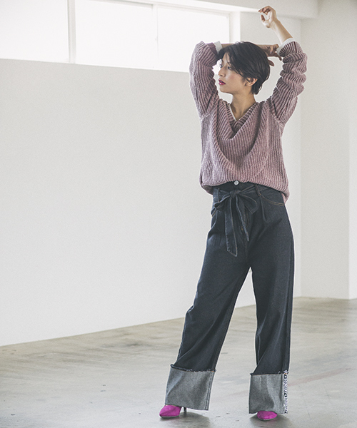 VENCEEXCHANGE（ヴァンスエクスチェンジ）の「ストーンウォッシュニット（ニット/セーター・レディース・ブラック/ブラウン/オフホワイト/ブルー・M）」の7枚目の写真