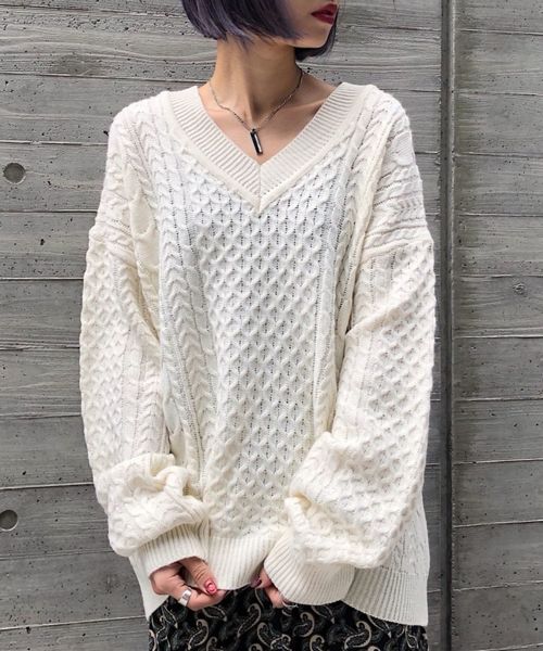 Pageboy ページボーイ の ケーブルユルｖネックニット ニット セーター Wear