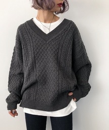 PAGEBOY | ケーブルユルＶネックニット(ニット/セーター)