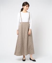 花柄プリントサスペンダースカート