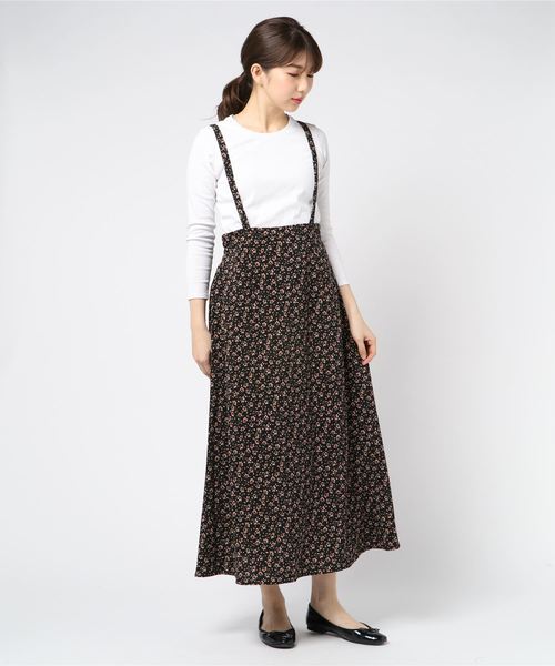 STYLEBLOCK（スタイルブロック）の「花柄プリントサスペンダースカート（スカート・レディース・ブラック/ベージュ/イエロー/グリーン・M）」の2枚目の写真