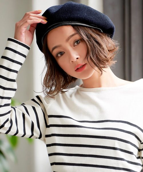 KOBE LETTUCE(コウベレタス)の「パイピングサマーベレー帽(ハンチング/ベレー帽・レディース・ベージュ/ブルーグリーン/ネイビー/ブラック・FREE)」の4枚目の写真