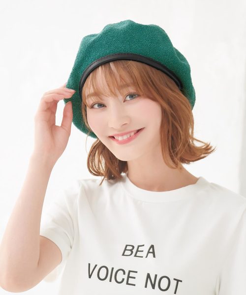 KOBE LETTUCE(コウベレタス)の「パイピングサマーベレー帽(ハンチング/ベレー帽・レディース・ベージュ/ブルーグリーン/ネイビー/ブラック・FREE)」の1枚目の写真