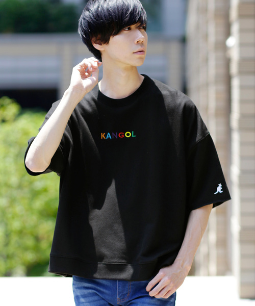 KANGOL（カンゴール）の「▽WEB限定 MONO-MART×KANGOL カンゴール ビッグシルエット プルオーバー スウェット (1/2 sleeve)（スウェット・メンズ・オフホワイト/ホワイト系その他/ブラック/ブラック系その他/杢グレー/ベージュ/ベージュ系その他/ダークグリーン/グリーン系その他/ブルー系その他/ホワイト系その他2/グレー系その他/ベージュ系その他2/パープル系その他/ピンク系その他/ベージュ系その他3/グリーン系その他2・FREE）」の7枚目の写真