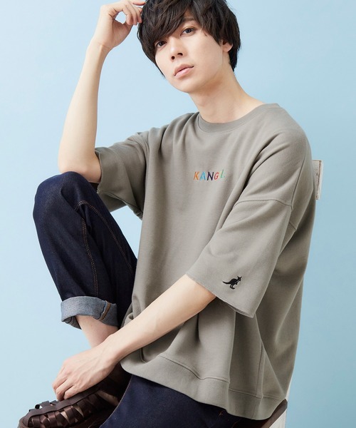 KANGOL（カンゴール）の「▽WEB限定 MONO-MART×KANGOL カンゴール ビッグシルエット プルオーバー スウェット (1/2 sleeve)（スウェット・メンズ・オフホワイト/ホワイト系その他/ブラック/ブラック系その他/杢グレー/ベージュ/ベージュ系その他/ダークグリーン/グリーン系その他/ブルー系その他/ホワイト系その他2/グレー系その他/ベージュ系その他2/パープル系その他/ピンク系その他/ベージュ系その他3/グリーン系その他2・FREE）」の9枚目の写真