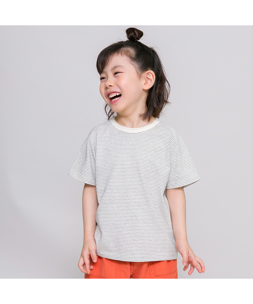 DILASH(ディラッシュ)の「先染めボーダー天竺 ミジンボーダーゆるっと半袖Tシャツ(Tシャツ/カットソー・キッズ・オフホワイト/ピンク/ブルー/イエロー/グリーン・120/130/110/90/80/140/100)」の2枚目の写真