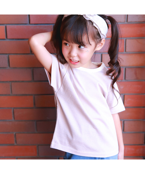 DILASH(ディラッシュ)の「先染めボーダー天竺 ミジンボーダーゆるっと半袖Tシャツ(Tシャツ/カットソー・キッズ・オフホワイト/ピンク/ブルー/イエロー/グリーン・120/130/110/90/80/140/100)」の5枚目の写真