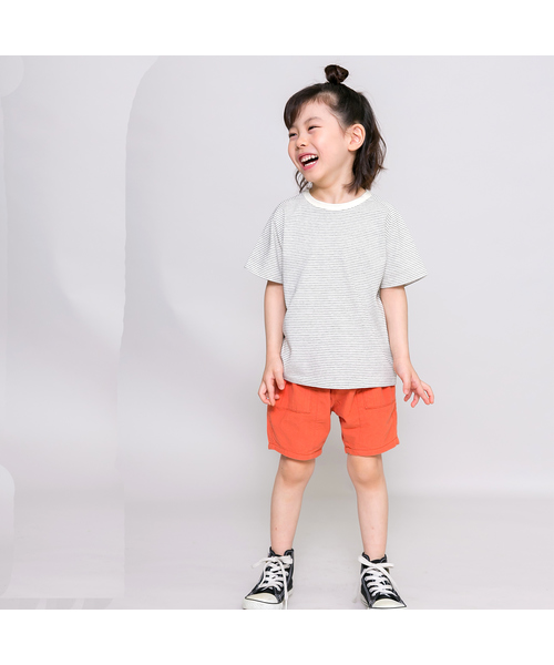 DILASH(ディラッシュ)の「先染めボーダー天竺 ミジンボーダーゆるっと半袖Tシャツ(Tシャツ/カットソー・キッズ・オフホワイト/ピンク/ブルー/イエロー/グリーン・120/130/110/90/80/140/100)」の12枚目の写真