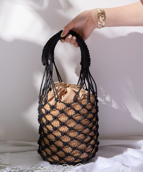 WEGO(ウィゴー)の「WEGO/メッシュバケツトートバッグ(トートバッグ・レディース・ブラック/ホワイト・FREE)」の2枚目の写真