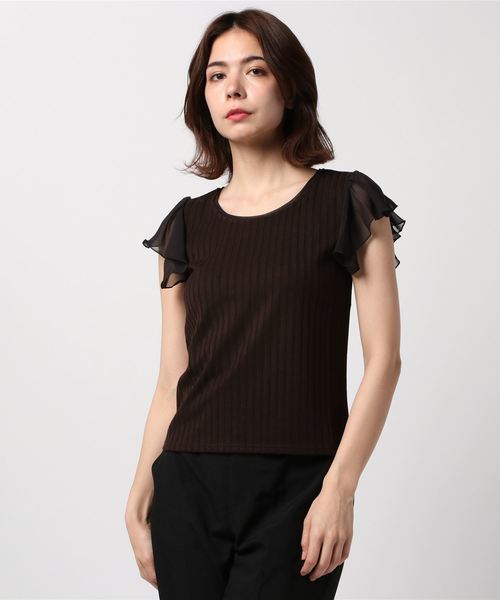 12Twelve Agenda(トゥエルブ アジェンダ)の「袖シフォンワイドリブカットソー(Tシャツ/カットソー・レディース・ブラック/ブラウン/オフホワイト/ブルー/ラベンダー・M)」の4枚目の写真