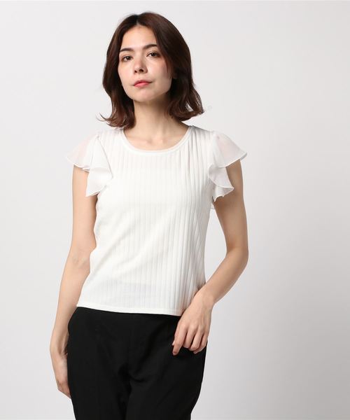 12Twelve Agenda(トゥエルブ アジェンダ)の「袖シフォンワイドリブカットソー(Tシャツ/カットソー・レディース・ブラック/ブラウン/オフホワイト/ブルー/ラベンダー・M)」の2枚目の写真
