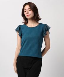 袖シフォンワイドリブカットソー