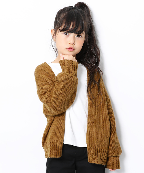 devirock(デビロック)の「ざっくりカーディガン(カーディガン/ボレロ・キッズ・ベージュ/チャコール/キャメル・150cm/160cm/130cm/140cm/110cm/120cm/100cm)」の1枚目の写真