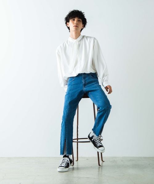 WEGO（ウィゴー）の「WEGO/タイ付きフライフロントシャツ（シャツ/ブラウス・メンズ・ホワイト/ブラック・MEDIUM/LARGE）」の8枚目の写真