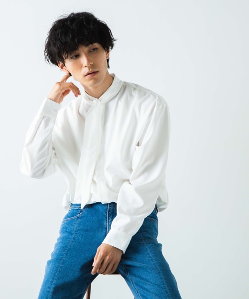 WEGO（ウィゴー）の「WEGO/タイ付きフライフロントシャツ（シャツ/ブラウス・メンズ・ホワイト/ブラック・MEDIUM/LARGE）」の5枚目の写真