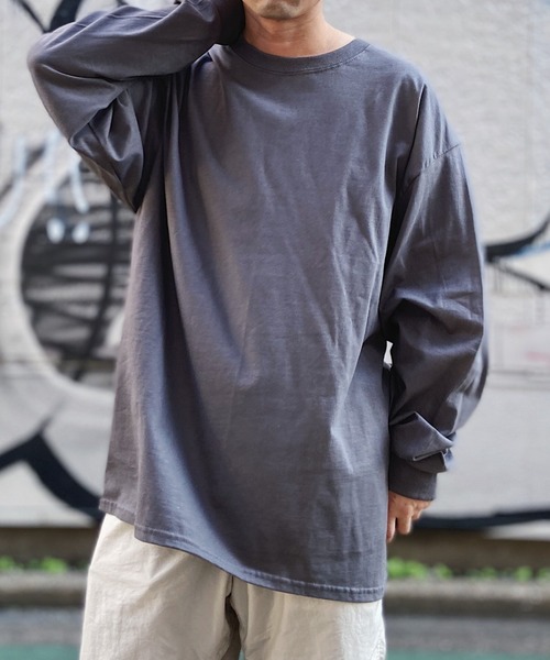 HANES(ヘインズ)の「HANES(ヘインズ) / BEEFY ビーフィー コットン クルーネック ロングスリーブTシャツ ロンT(Tシャツ/カットソー・メンズ・杢グレー/マルーン/パープル/ネイビー/ダークグリーン/ホワイト/ブラック/サンドベージュ/オレンジ/チャコール・L/XL/S/M)」の5枚目の写真