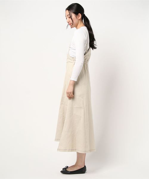 KOBE LETTUCE（コウベレタス）の「ワンショルスリットデザインジャンスカワンピース（ジャンパースカート・レディース・ブラウン/ホワイト系その他/インディゴブルー/ブラック・FREE）」の5枚目の写真