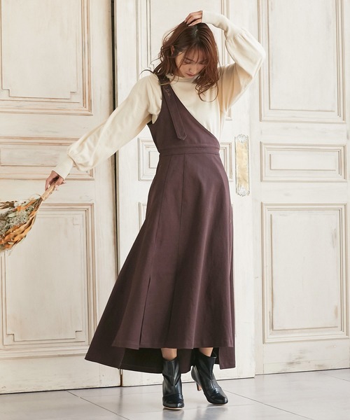 KOBE LETTUCE（コウベレタス）の「ワンショルスリットデザインジャンスカワンピース（ジャンパースカート・レディース・ブラウン/ホワイト系その他/インディゴブルー/ブラック・FREE）」の3枚目の写真