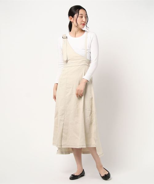 KOBE LETTUCE（コウベレタス）の「ワンショルスリットデザインジャンスカワンピース（ジャンパースカート・レディース・ブラウン/ホワイト系その他/インディゴブルー/ブラック・FREE）」の15枚目の写真