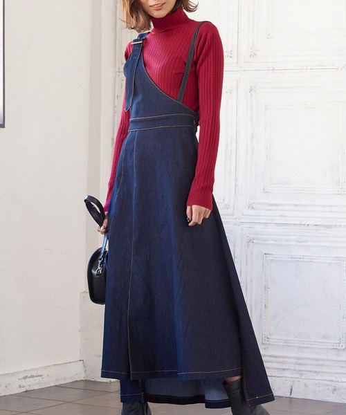 KOBE LETTUCE（コウベレタス）の「ワンショルスリットデザインジャンスカワンピース（ジャンパースカート・レディース・ブラウン/ホワイト系その他/インディゴブルー/ブラック・FREE）」の8枚目の写真