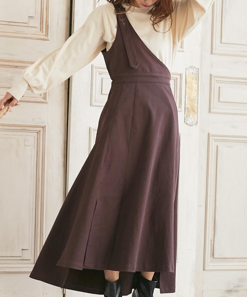 KOBE LETTUCE（コウベレタス）の「ワンショルスリットデザインジャンスカワンピース（ジャンパースカート・レディース・ブラウン/ホワイト系その他/インディゴブルー/ブラック・FREE）」の7枚目の写真