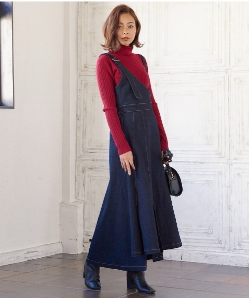 KOBE LETTUCE（コウベレタス）の「ワンショルスリットデザインジャンスカワンピース（ジャンパースカート・レディース・ブラウン/ホワイト系その他/インディゴブルー/ブラック・FREE）」の10枚目の写真