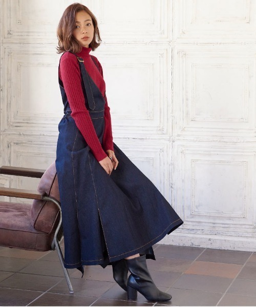 KOBE LETTUCE（コウベレタス）の「ワンショルスリットデザインジャンスカワンピース（ジャンパースカート・レディース・ブラウン/ホワイト系その他/インディゴブルー/ブラック・FREE）」の9枚目の写真