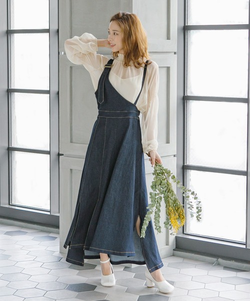 KOBE LETTUCE（コウベレタス）の「ワンショルスリットデザインジャンスカワンピース（ジャンパースカート・レディース・ブラウン/ホワイト系その他/インディゴブルー/ブラック・FREE）」の18枚目の写真