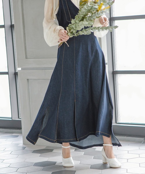 KOBE LETTUCE（コウベレタス）の「ワンショルスリットデザインジャンスカワンピース（ジャンパースカート・レディース・ブラウン/ホワイト系その他/インディゴブルー/ブラック・FREE）」の19枚目の写真