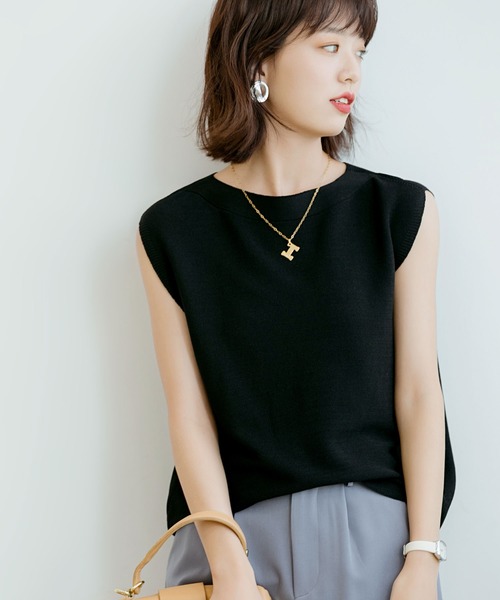 SAISON DE PAPILLON(セゾンドパピヨン)の「ベーシックノースリーブサマーニット(Tシャツ/カットソー・レディース・ホワイト/ブラック/ブルー/ベージュ/ブラウン/ピンク/ブルー系その他/グリーン系その他/ネイビー・フリー)」の20枚目の写真