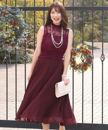 シャーリングワンピースドレス 大きいサイズ ノースリーブ&ミモレ丈 結婚式 フォーマル オケージョンドレス お呼ばれ 二次会 成人式