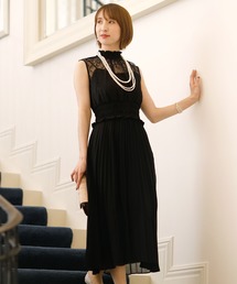 シャーリングワンピースドレス 大きいサイズ ノースリーブ&ミモレ丈 結婚式 フォーマル オケージョンドレス お呼ばれ 二次会 成人式