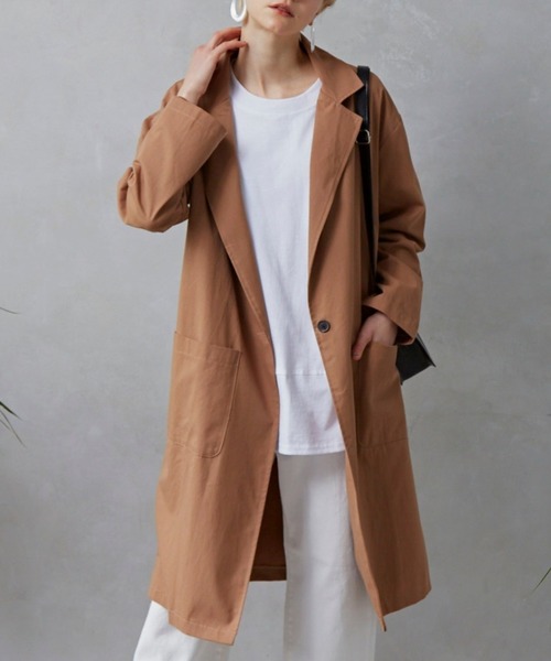 Libra Cue（リブラ キュー）の「Libra ワンボタンロングジャケット（テーラードジャケット・レディース・ベージュ/ネイビー/ブラウン・FREE）」の2枚目の写真