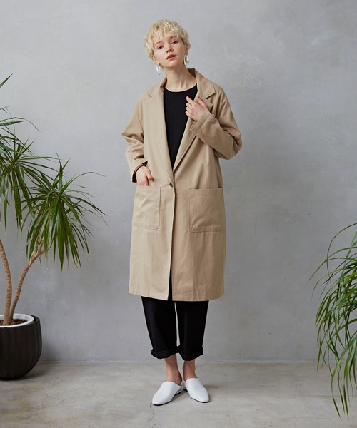 Libra Cue（リブラ キュー）の「Libra ワンボタンロングジャケット（テーラードジャケット・レディース・ベージュ/ネイビー/ブラウン・FREE）」の8枚目の写真