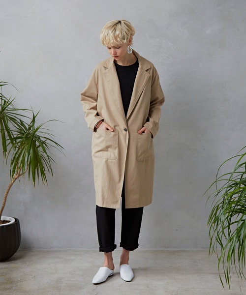 Libra Cue（リブラ キュー）の「Libra ワンボタンロングジャケット（テーラードジャケット・レディース・ベージュ/ネイビー/ブラウン・FREE）」の9枚目の写真