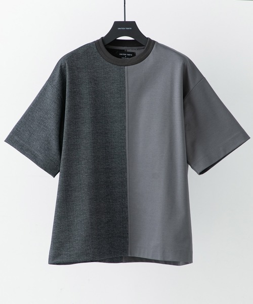 UNITED TOKYO(ユナイテッドトウキョウ)の「バイカラーチェックTシャツ/ビックシルエット(Tシャツ/カットソー・メンズ・ネイビー/グレー・1/2/3)」の2枚目の写真