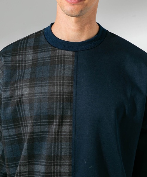 UNITED TOKYO(ユナイテッドトウキョウ)の「バイカラーチェックTシャツ/ビックシルエット(Tシャツ/カットソー・メンズ・ネイビー/グレー・1/2/3)」の4枚目の写真
