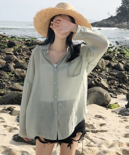MANGROVE(マングローブ)の「くすみカラーシアーシャツ(シャツ/ブラウス・レディース・ホワイト/グリーン/ピンク・MEDIUM/LARGE)」の2枚目の写真