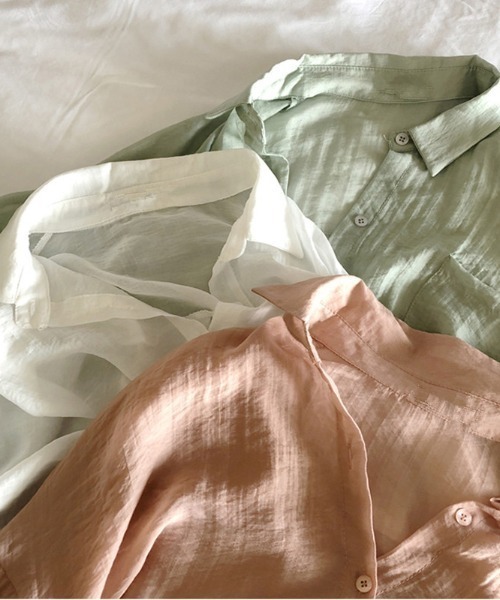 MANGROVE(マングローブ)の「くすみカラーシアーシャツ(シャツ/ブラウス・レディース・ホワイト/グリーン/ピンク・MEDIUM/LARGE)」の5枚目の写真