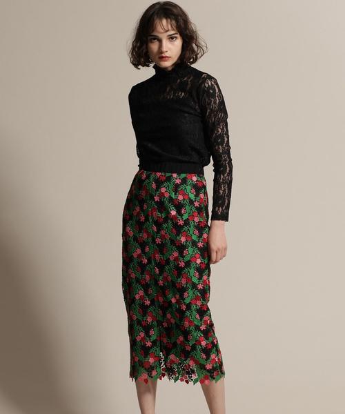 グレースコンチネンタル スモールフラワートップ&タイトスカート レース